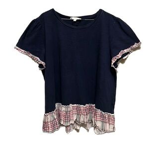 Women’s WEEKEND,Short Ruffle Sleeves,Ruffle Hem,Round Neck Top, Multi Colors, 2X